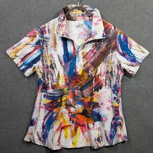 Parsley and Sage Ruby Top Womens 1X Pullover 1/4 Zippered Casual Paint Art